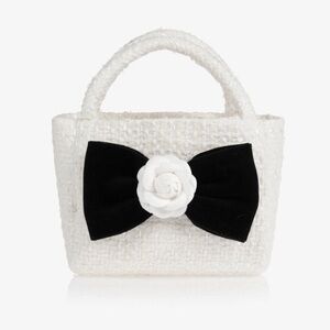 Ivory tweed handbag with velvet bow